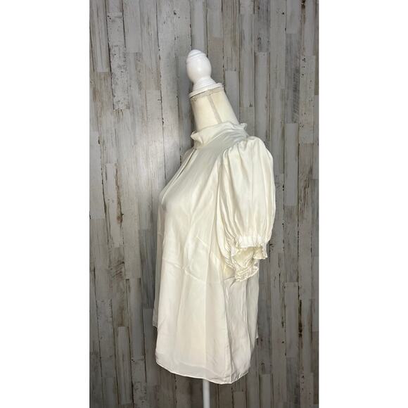 Frame Women's XL Ivory Keyhole Mock Neck Party Blouse Long Ruffle Sleeve - Picture 5 of 6